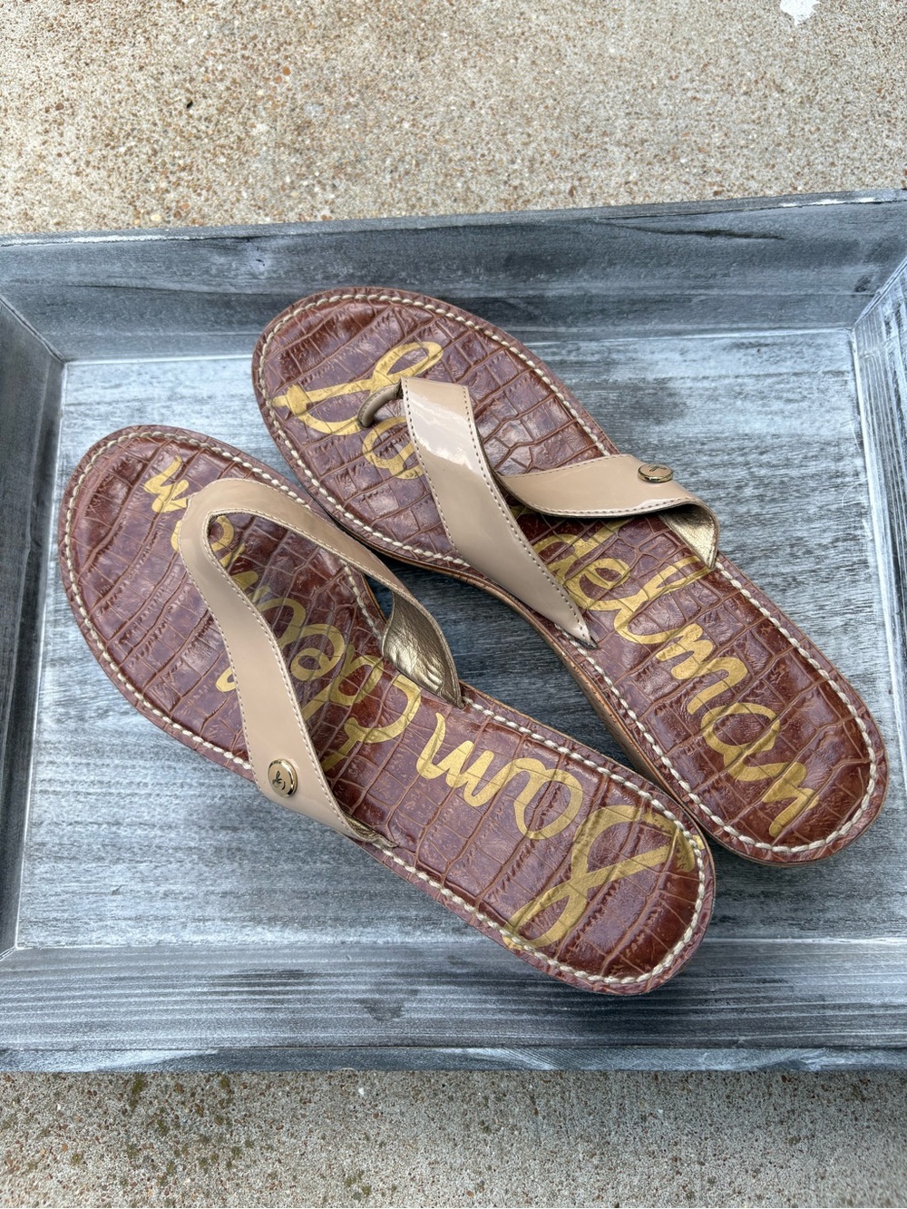 Sam Edelman EUC Romy Cork Wedge Thong Sandals Brown Tan Size 10.5
